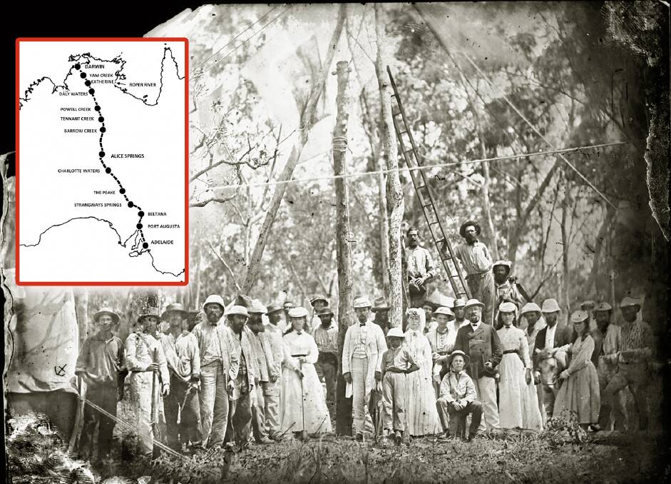 Celebrations to mark the erection of the first telegraph pole in Darwin in 1870. Main picture: State Library of South Australia