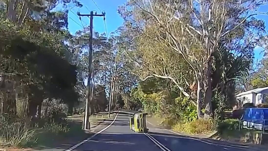 A still from a dashcam video of a car crash at Narara. Picture supplied 