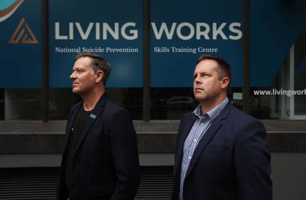 LivingWorks Australia director of suicide prevention Marc Bryant and CEO Shayne Connell. The organisation's state funding ends in June. Picture by Simone De Peak 