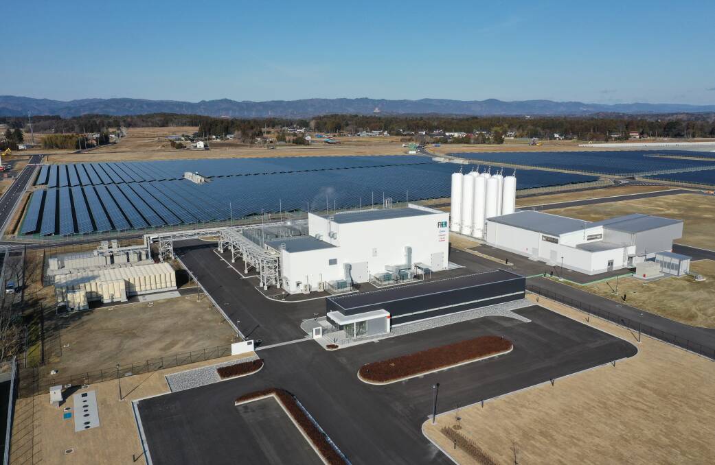 GREEN HYDROGEN: A 2020 photo of Toshiba's plant at Fukushima, with a 10-megawatt solar array capable of producing 400 kilograms an hour of hydrogen, but with variable output depending on the sunshine. Picture: Toshiba