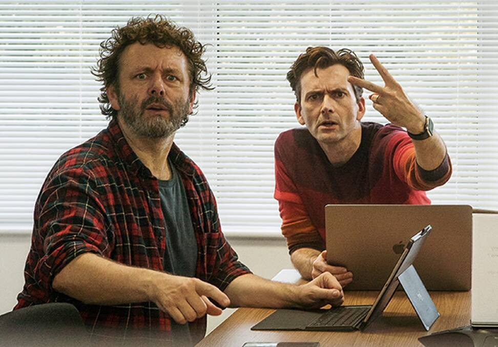 Michael Sheen and David Tennant in a rare in-person meeting during the underwhelming ABC comedy Staged. 