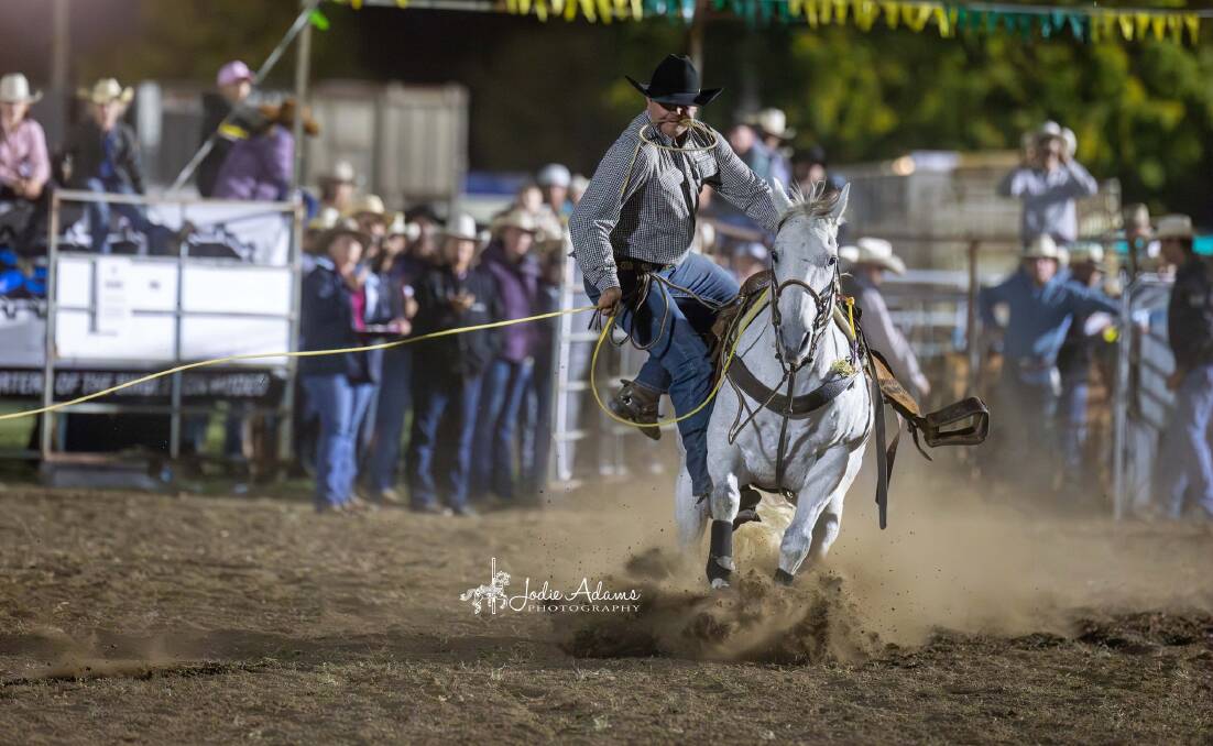 Heath Nichols another current national champion won the Rope and Tie. Picture Jodie Adams Photography
