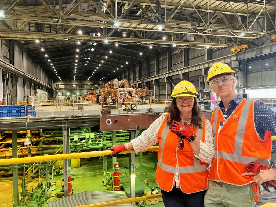 Inside AGL's Liddell power station Marina Lee-Warner Project Officer with Arts Upper Hunter and AUH Executive Director John OBrien. Photo AGL.