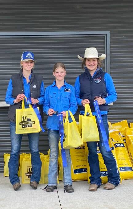 TOP RIDERS: Campdraft Youth first placegetters Ava Byrne, Lucy and Olivia Livingstone. Photo supplied.