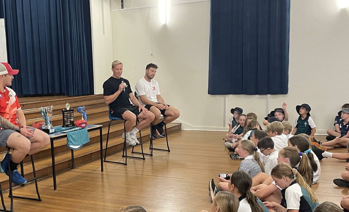 Issac Heeney and Toby Greene chatting with the St Cath students.