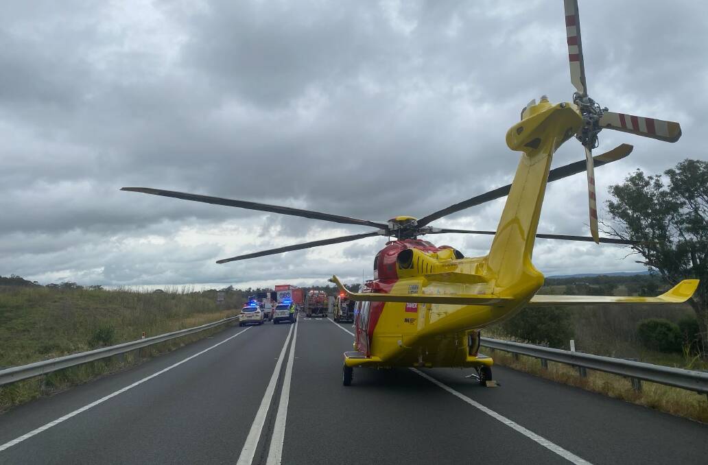 Westpac Rescue Helicopter at the scene of a fatal crash at Wingen near Scone yesterday afternoon. Photo supplied
