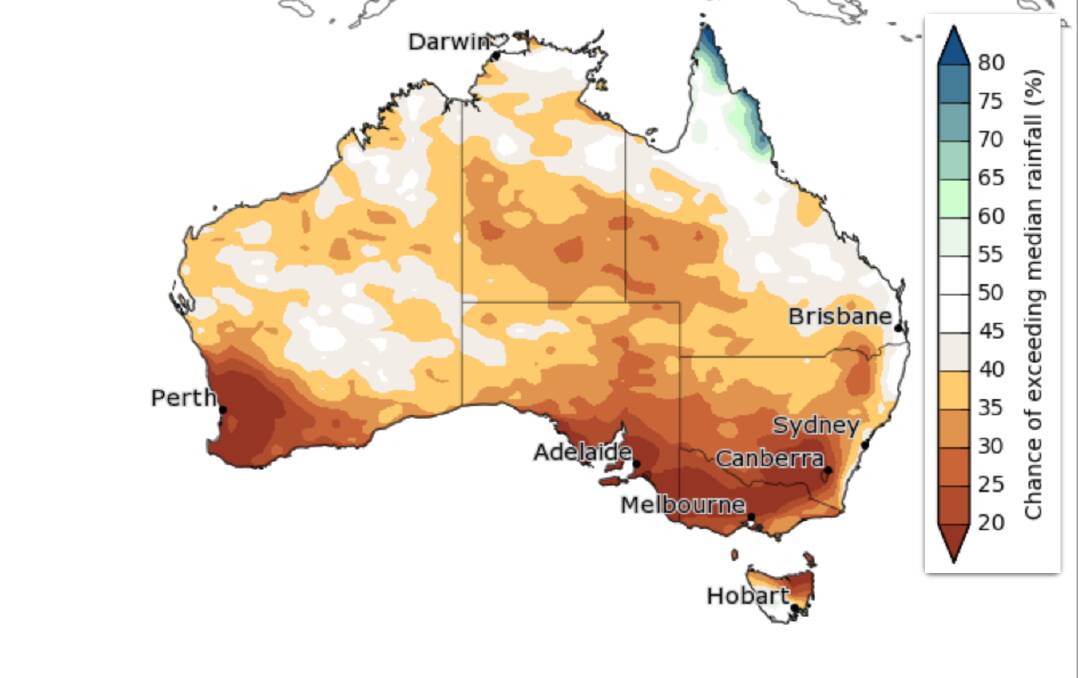 June to August rainfall outlook from the Bureau of Meteorology. Issued May 18.