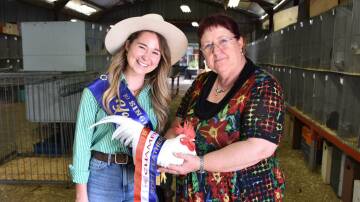 Young Woman of the  Show Elinor Bowman with Carolyn Barker who exhibited the supreme bird of show - champion Japanese and soft feathered bantam.