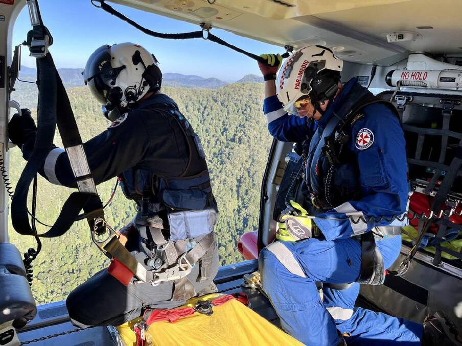 A medical team onboard the Ambulance Rescue helicopter. Picture by NSW Ambulance
