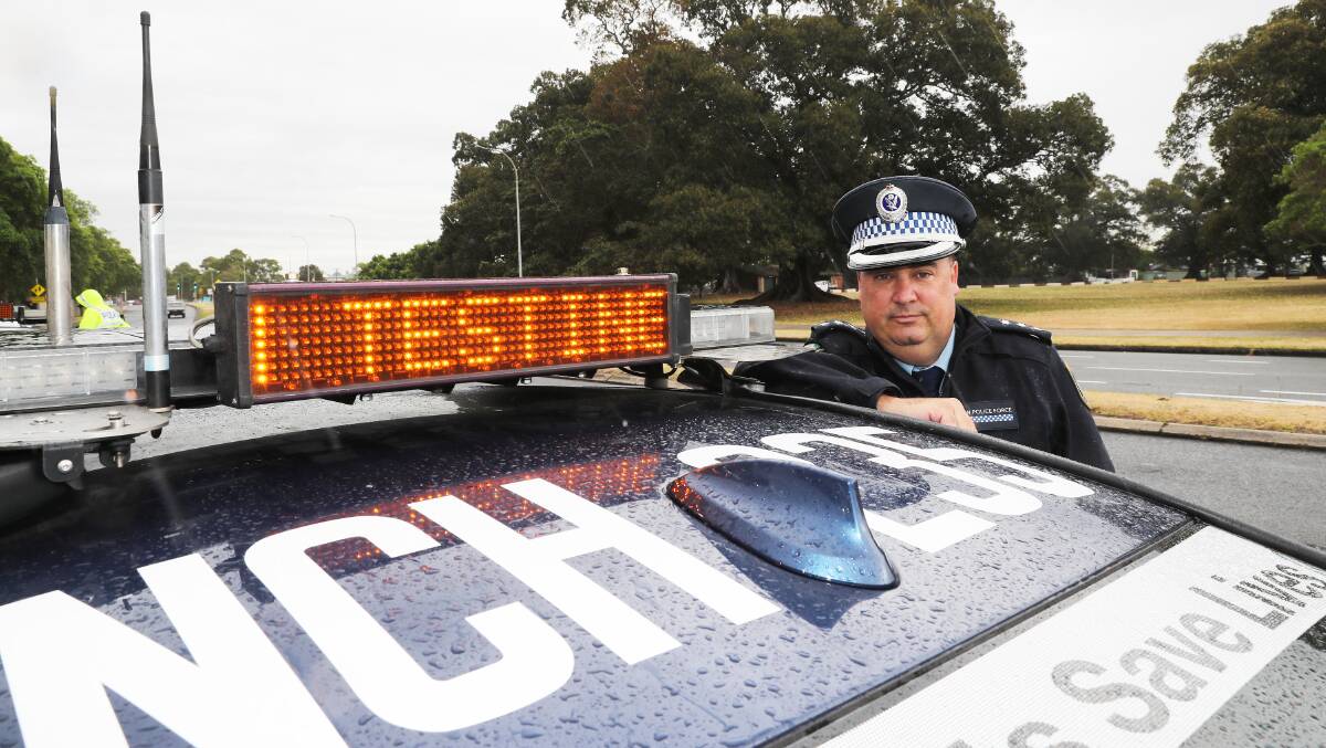 Inspector Mick Buko at a Newcastle RBT station on Griffiths Road, Hamilton last month. Picture by Peter Lorimer