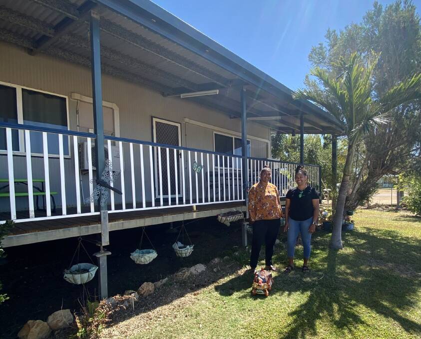 Burke Shire's manager of governance Madison Marshall in front of the house she has purchased from the council, along with her sister Jordan Marshall, who wants to build her own home in the Gulf town.