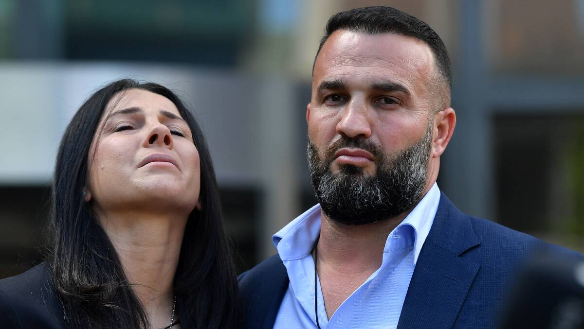 Leila Abdallah (left) and Danny Abdallah outside Parramatta District Court in Sydney in April 2021. Picture AAP