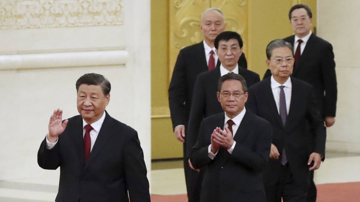 President Xi Jinping with five members of China's Communist Party leadership group in Beijing last Sunday. Picture AP