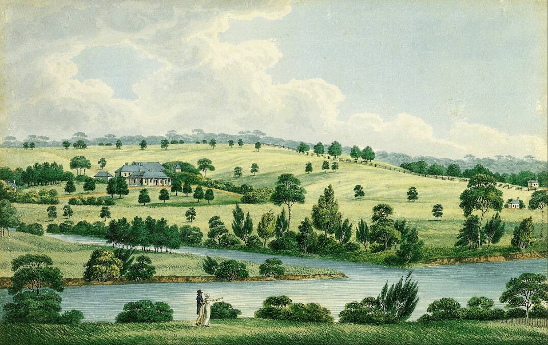 A depiction of the Macarthur residence near Parramatta in the 1820s, by Joseph Lycett. Picture Art Gallery of South Australia