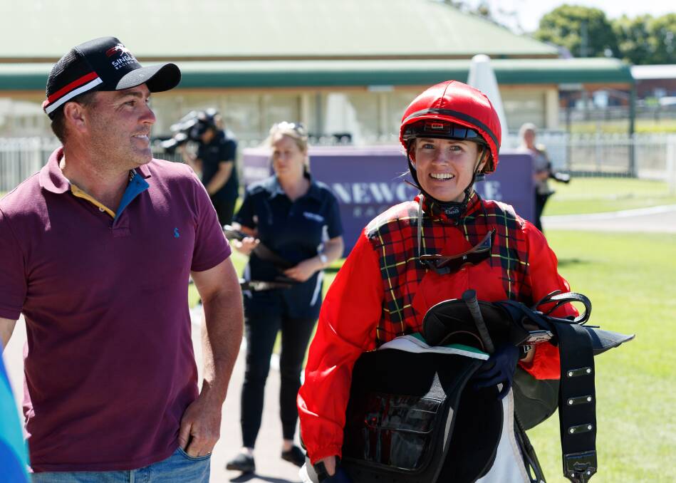 Scone trainer Scott Singleton and jockey Rachael Murray after the victory of Remlaps Commander on Newcastle's Beaumont track on Tuesday. Picture by Max Mason-Hubers