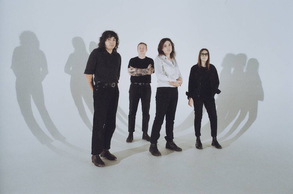Melbourne post-punk band RVG are from left, Reuben Bloxham (guitar), Marc Nolte (drums), Romy Vager (vocals, guitar) and Isabele Wallace (bass). Picture by Izzie Austin