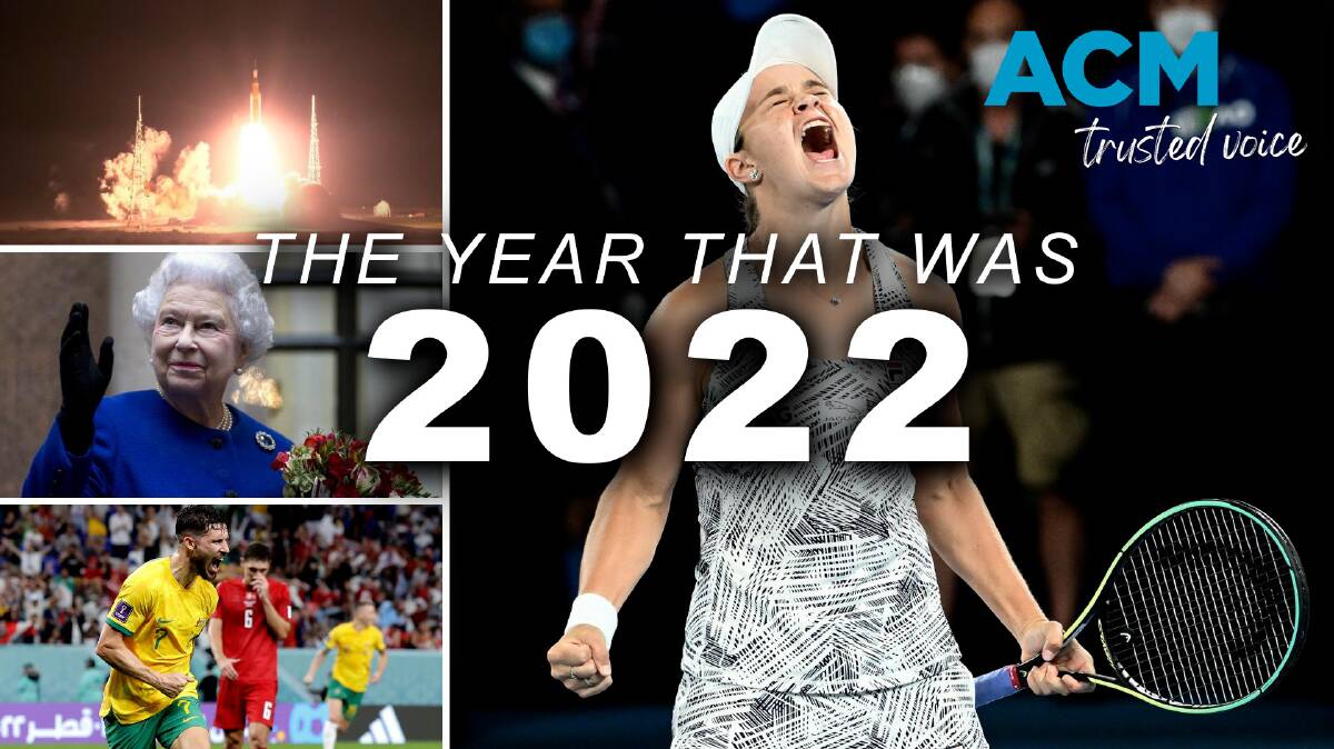 From the launch of Artemis I (top left) to the death of Queen Elizabeth II (middle left), the Socceroo's success at the FIFA World Cup (bottom left) and World No.1 Ash Barty's historic succes (right), it's been an eventful 12 months.