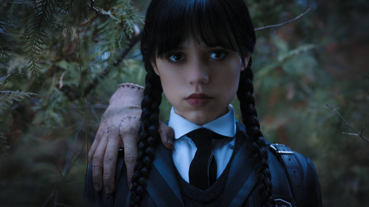 Jenna Ortega paves her own path as the iconic Wednesday Addams in the Netflix eight-part series, while (below) Adam Devine reprises his Pitch Perfect role in Bumper in Berlin. Pictures by Netflix, Stan