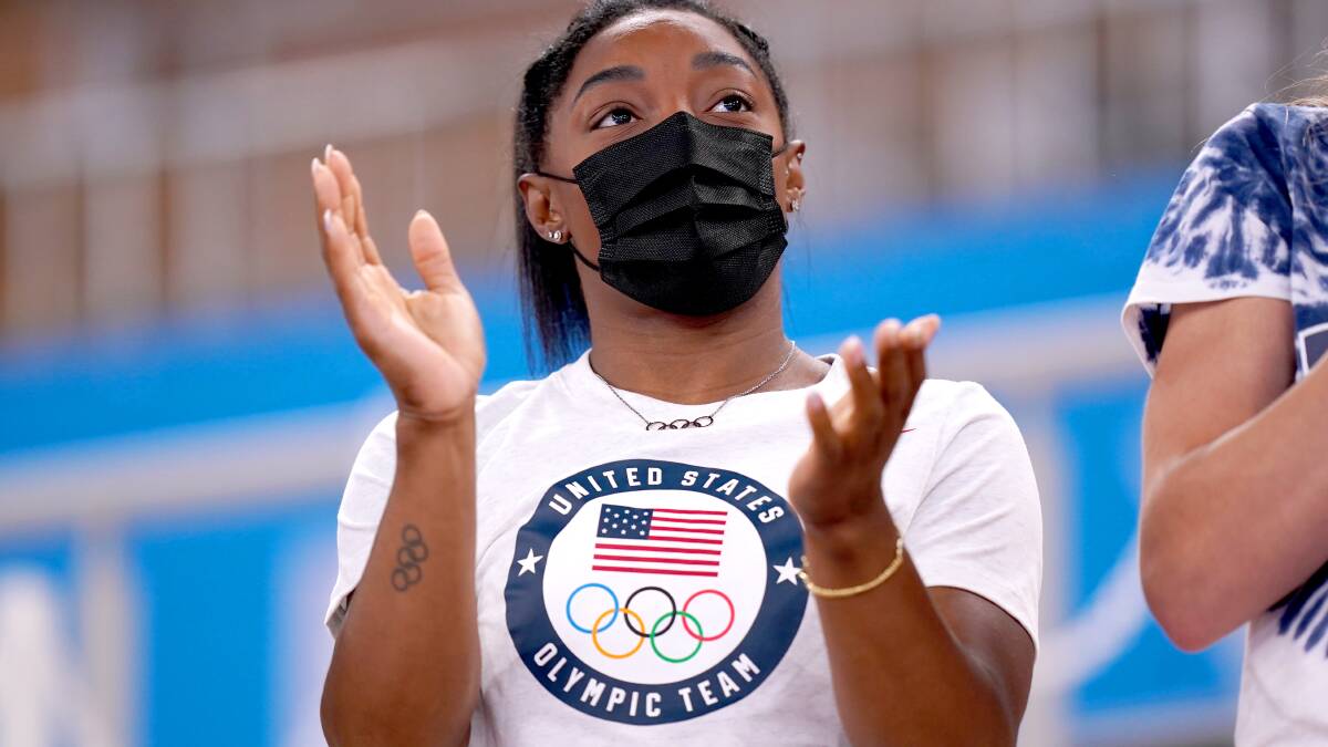 USA's Simone Biles watches from the stands at the Ariake Gymnastics Centre.Photo: Mike Egerton/PA Wire.