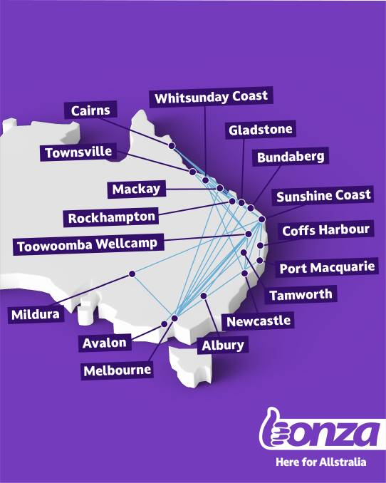 Bonza's map of destinations.