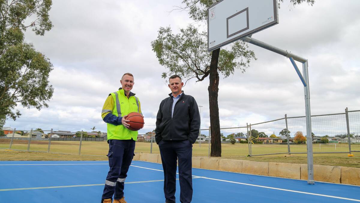 Council's Parks Management Officer Mitch Moy and Acting Director Infrastructure and Planning Damian Morris at Alroy Oval. Picture supplied.