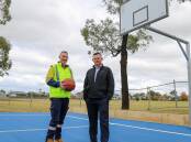 Council's Parks Management Officer Mitch Moy and Acting Director Infrastructure and Planning Damian Morris at Alroy Oval. Picture supplied.