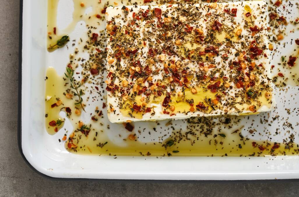 Baked feta with chilli, honey and thyme. Picture supplied
