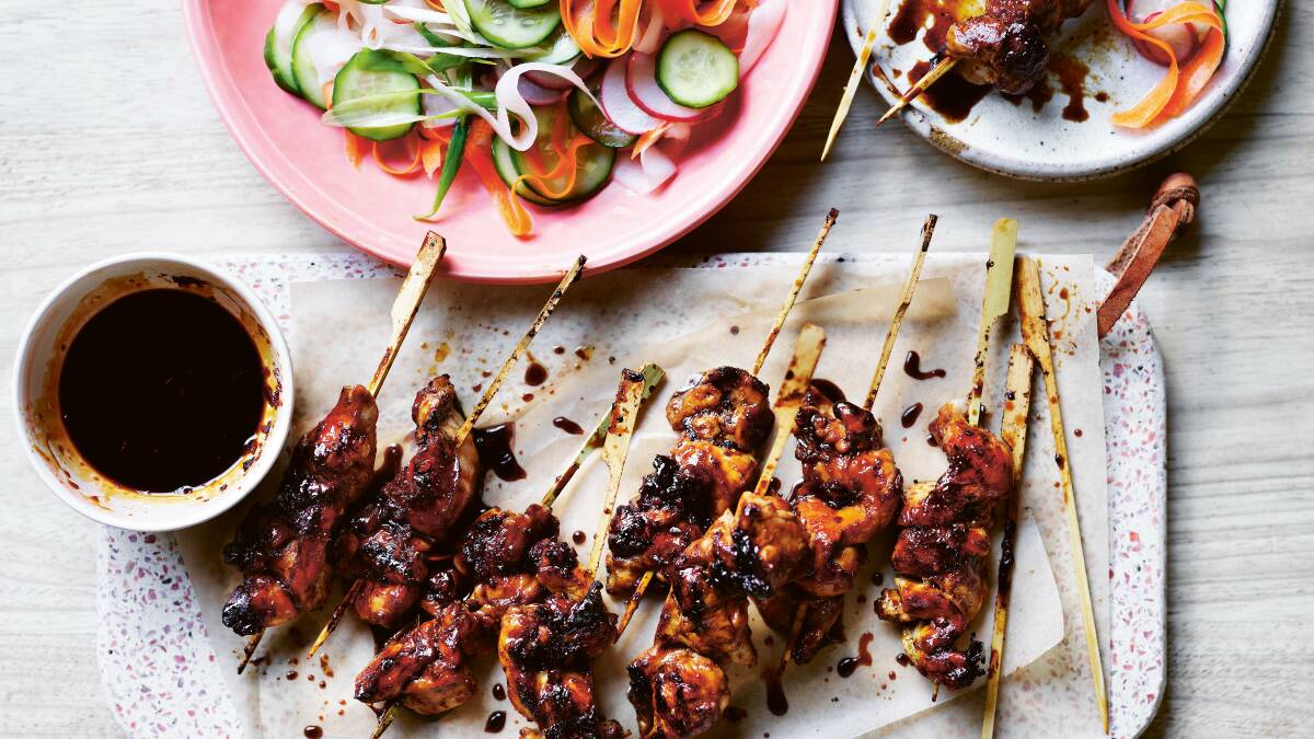 Yakitori with quick pickled salad. Picture by Ben Dearnley