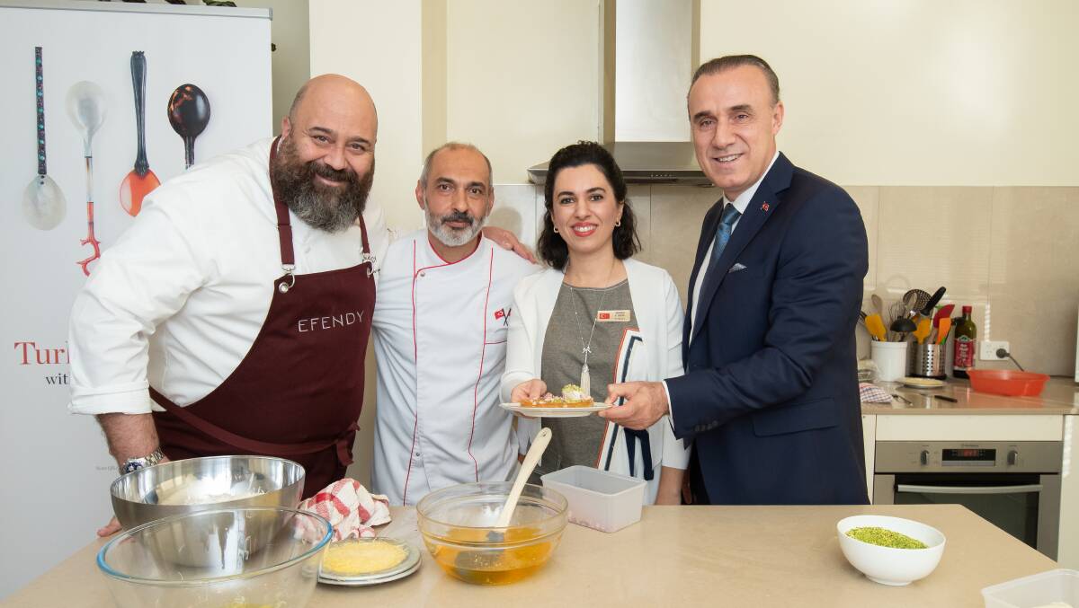 Chefs Somer Sivrioglu and Mesut Avci with Mrs Sebnem Feriver Gezer and His Excellency Ambassador Ufuk Gezer. Picture by Sitthixay Ditthavong