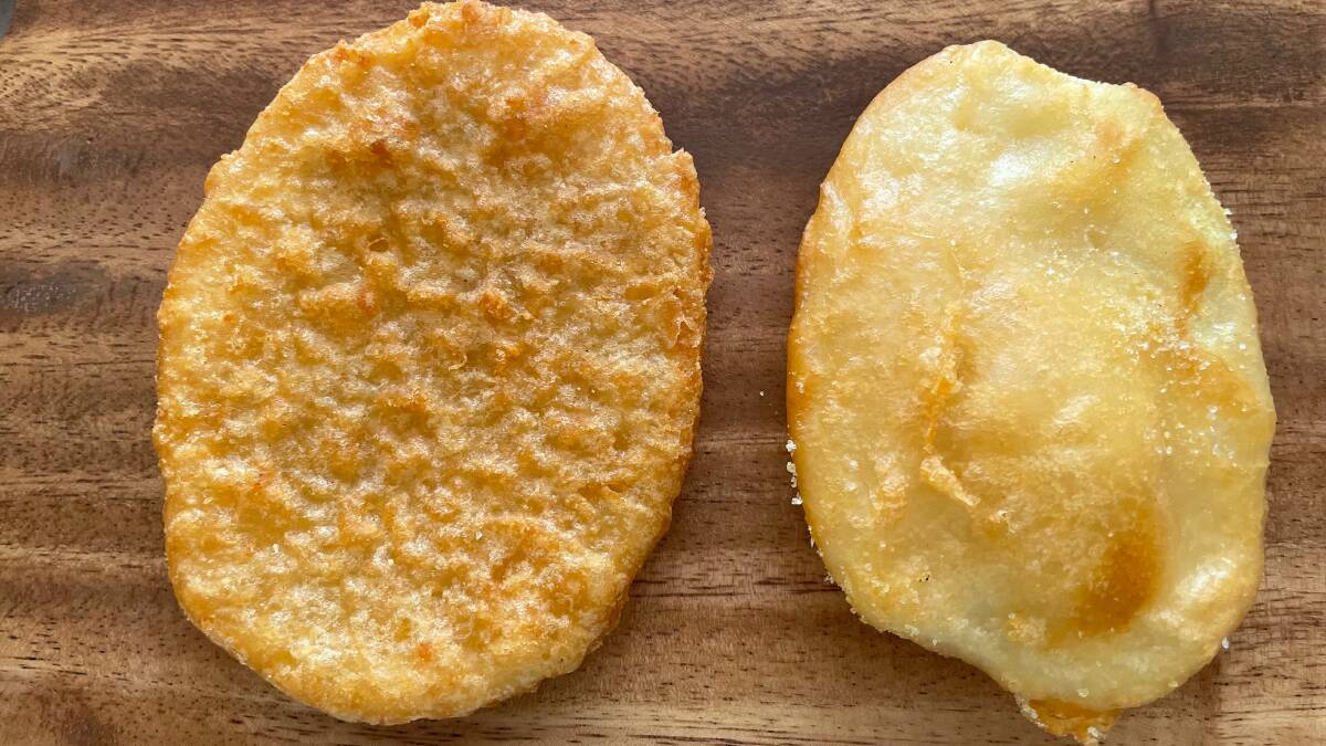 The McDonald's scallop, left, up against an old-school takeway option. Picture by Karen Hardy