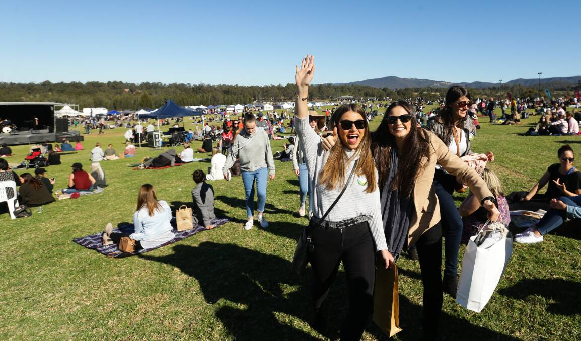 CROWD: Natalie Warden and Melissa Wehbe are all smiles at the inaugural Hunter Valley Cheese and Chocolate Festival at Hope Estate. Picture: Jonathan Carroll