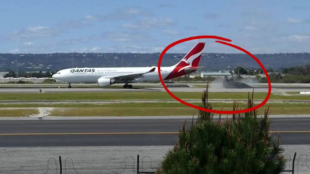 A section of the Perth Airport tarmac is ripped-up after a Qantas aircraft drives over it during takeoff. Picture by YPPH Plane Guy A section of the Perth Airport tarmac is ripped-up after a Qantas aircraft drives over it during takeoff. Picture by YPPH Plane Guy