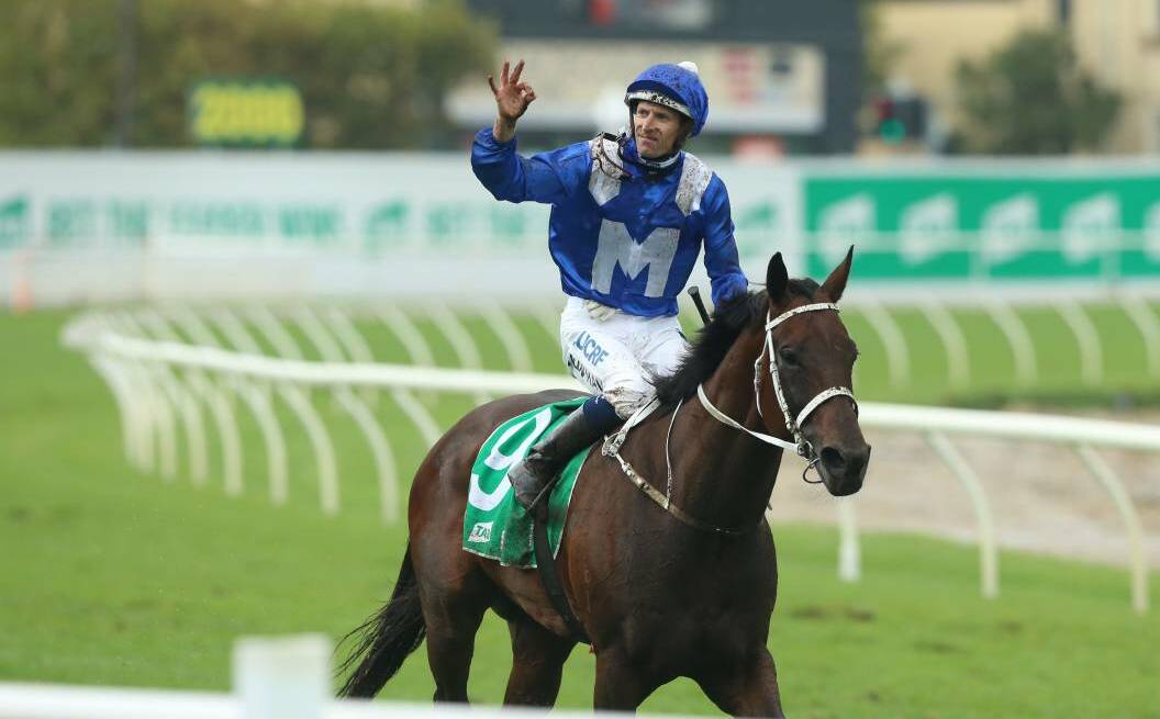 MAJOR DRAWCARD: Champion jockey Hugh Bowman and Winx after the Chipping Norton Stakes. Pic: bradleyphotos.com