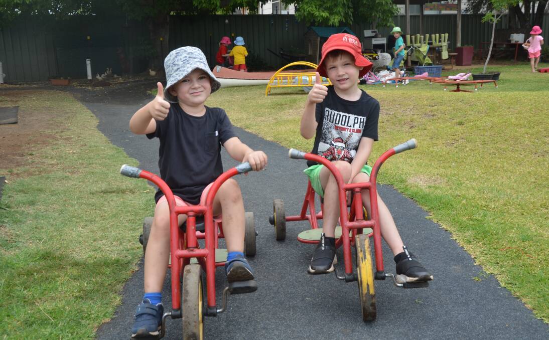 GREAT NEWS: Aberdeen Pre-Schoolers Dominic Fenton and Nate Pearce make the most of the centre's bike track, which is set to be resealed.