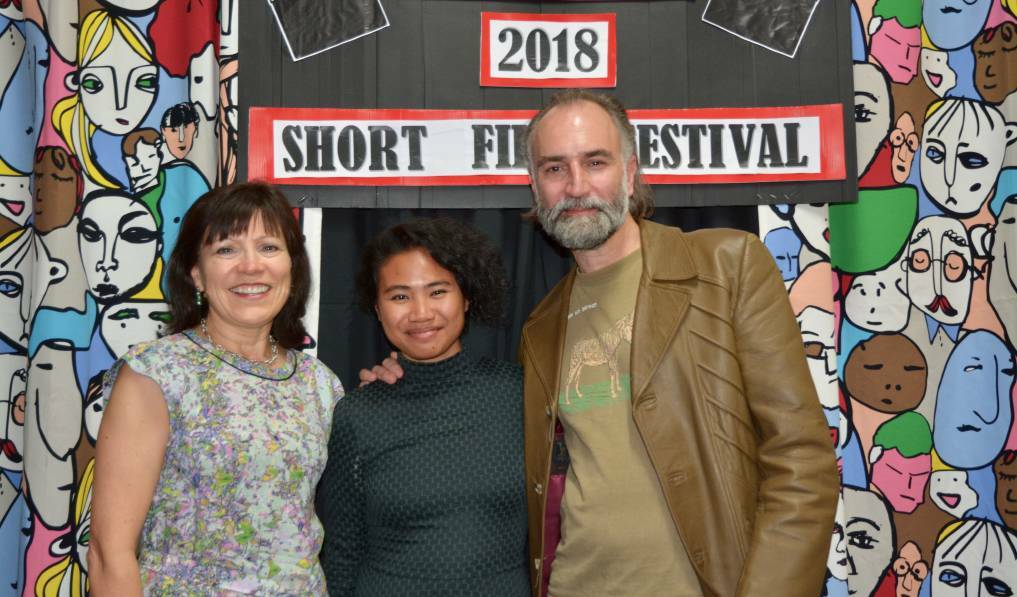 Scone Films Catherine Boulton with Passengers graphic designer Fahimah Badrulhisham and producer and writer David Curzon at the 2018 Scone FilmFest.