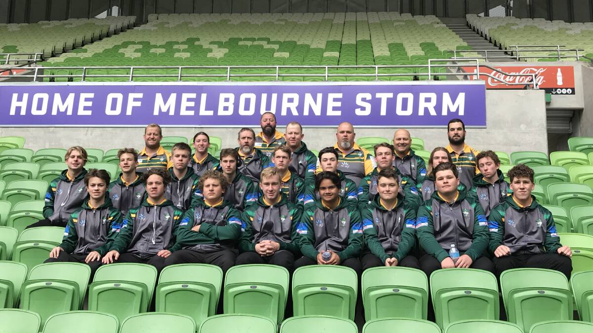 EXPERIENCE: The Hunter Valley Group 21 Junior Rugby League under-16 representative side at AAMI Park in Melbourne ahead of their match against the Victorian Thunderbolts. It was the third year a Group 21 side has travelled to Melbourne for the match. Pic: PETER EMERY
