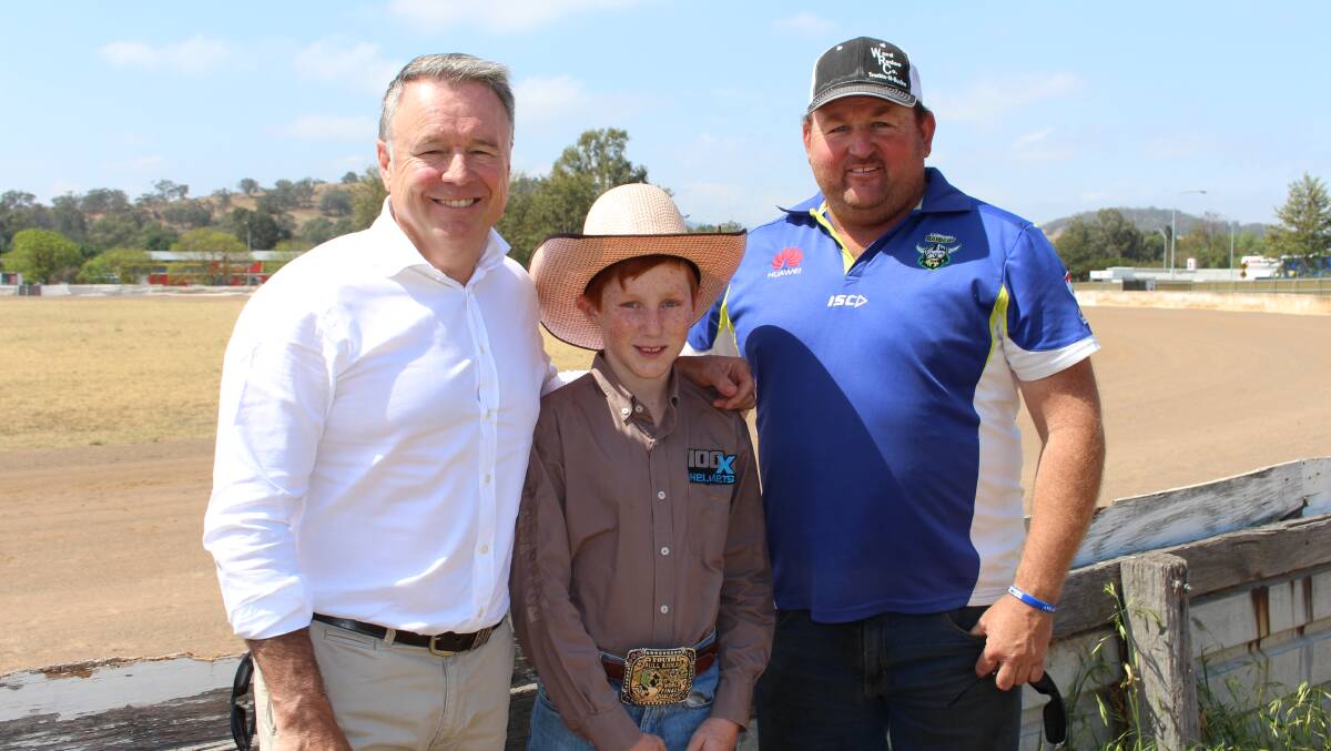 Hunter MP Joel Fitzgibbon with Muswellbrook’s Sporting Champion grant recipient Kade Attenborough and proud father Mat