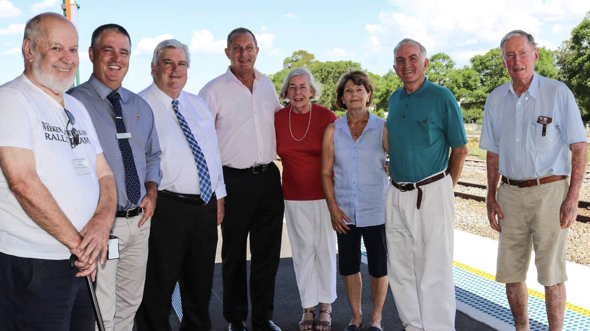 Upper Hunter MP Michael Johnsen with Singleton deputy mayor Tony Jarrett, general manager Jason Linnane, Anne Boyd (Two More Trains for Singleton) and other members of the organisation for the announcement of new train services for Singleton.