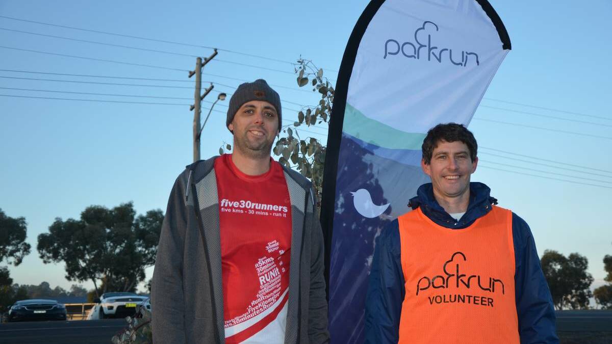 HISTORIC: Event ambassador Chris Jeffery, from the five30runners, and director Matthew West at the first Merriwa parkrun. 