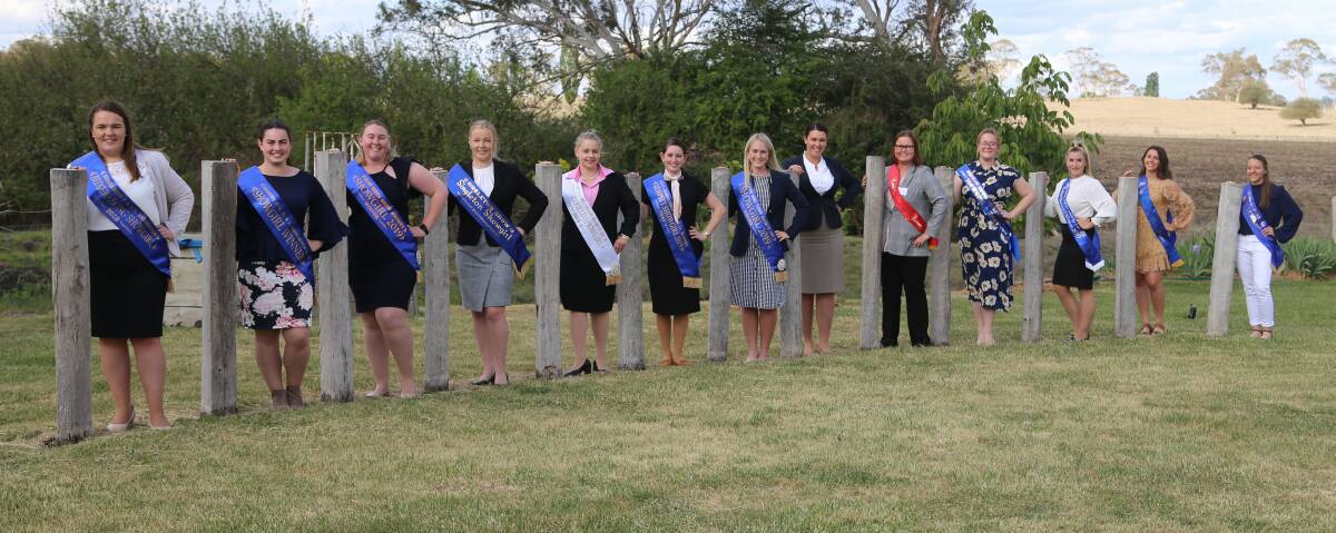 SHOWSTOPPERS: Merriwa Showgirl Lauren Eccles (second from left) and Singleton Showgirl Brigid Thomas (fourth from left) at the recent development weekend at Glen Innes.