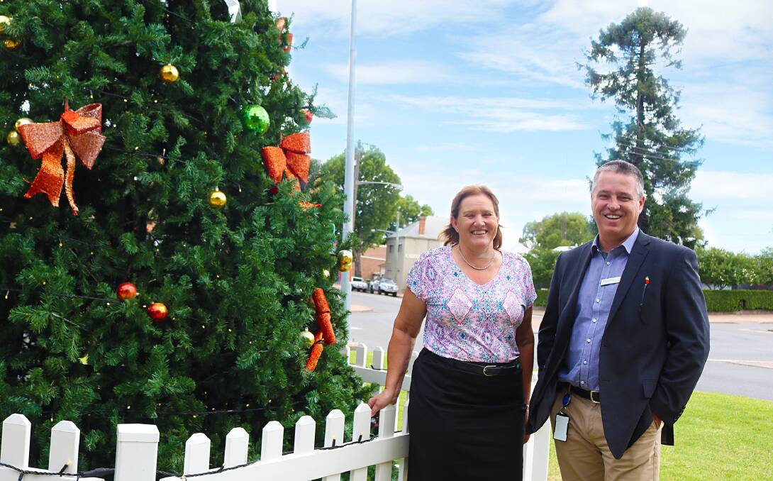 Singleton mayor Sue Moore and Singleton Council general manager Jason Linnane check out the decorations ahead of Christmas on John Street.