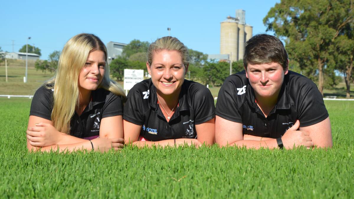 FLYING HIGH: Merriwa Magpies Maddlilyn Blackadder, Jessyca Morgan and Dimity Parker have gained a spot in the inaugural Group 21 women’s rugby league team. Absent: Shai Blackadder 