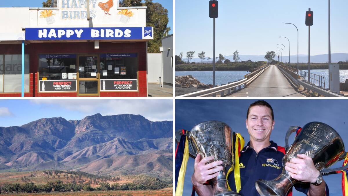 Clockwise from top left: It's not even a competition that these are best chips; the bridge to nowhere; Mark Bickley; the beautiful Flinders Ranges. Photo - Shutterstock.