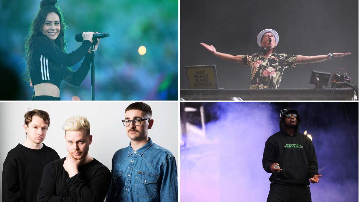 CLOCKWISE: Amy Shark, Photo by AAP Image/Dan Himbrechts; Fatboy Slim, Picture by Yui Mok/PA Wire; Skepta Picture by AAP Image/Dan Himbrechts; Alt-J Picture by AAP Image/Supplied by Mushroom Group