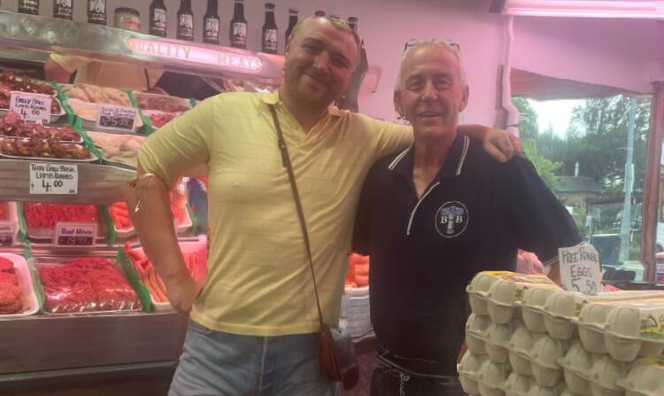 Singer Sam Smith with butcher Bruce Tonning at Blackheath Butchery. Picture from Blackheath Butchery Facebook.