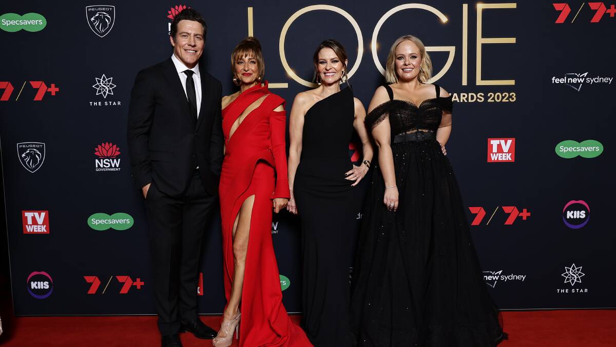 Stephen Peacocke, Doris Younane, Kat Stewart and Katie Robertson from 'Five Bedrooms' at the Logies. Picture Getty Images