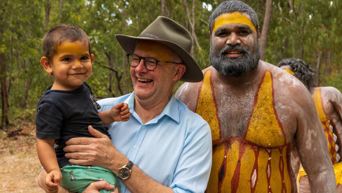 Prime Minister Anthony Albanese with Yolngu People during the Garma Festival at Gulkula, East Arnhem, last month. Picture Getty Images