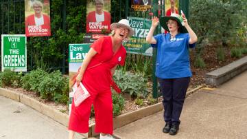 Labor's Peree Watson, left, with NSW Nurses and Midwives member Kathy Chapman at Singleton on Saturday. Picture by Jonathan Carroll