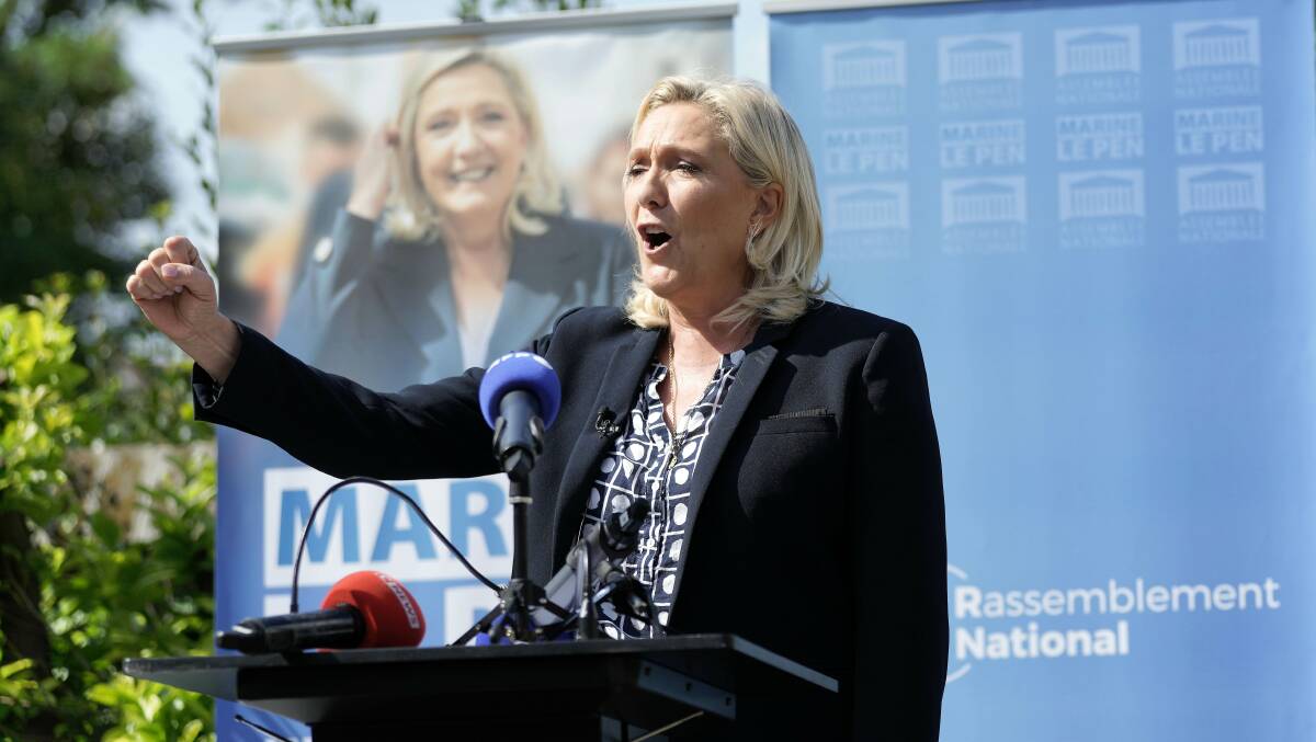 French far-right party "National Rally" (Rassemblement Naional) leader Marine Le Pen delivers a speech in September. Picture Getty Images