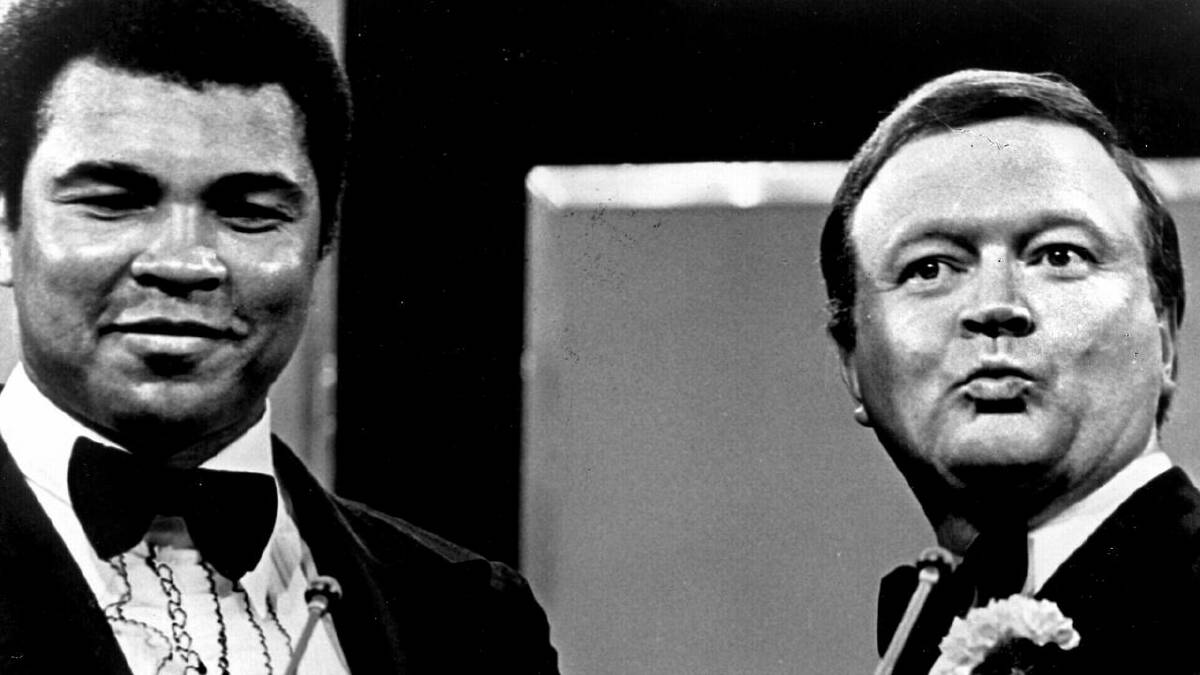 Muhammad Ali on stage with Logies host Bert Newton in 1979. Picture supplied